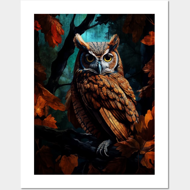 Great Horned Owl In Autumn Wall Art by KeeganCreations